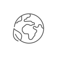 World ecology icon. Simple outline style. Nature global protect, logo eco environment, globe with leafs, green earth planet concept. Thin line symbol. Vector illustration isolated. Editable stroke.