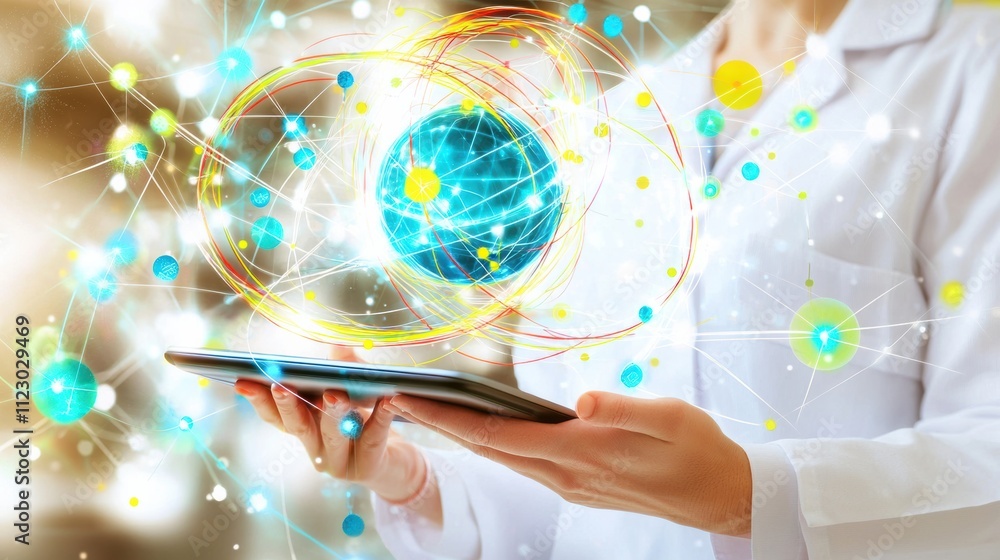 Poster close-up view of innovative science and digital technology in a laboratory setting