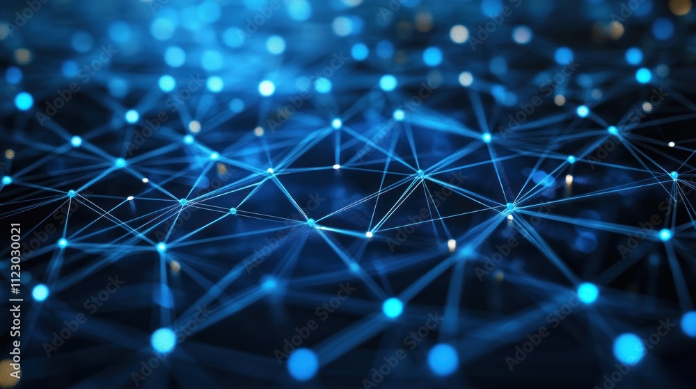 Wall mural abstract network visualization: a glowing blue constellation of interconnected nodes