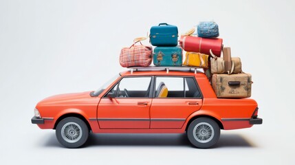 Fototapeta premium Family road trip with a car packed for travel