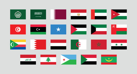 Flag of All Arab League member countries. Arab League countries flag Bundle.