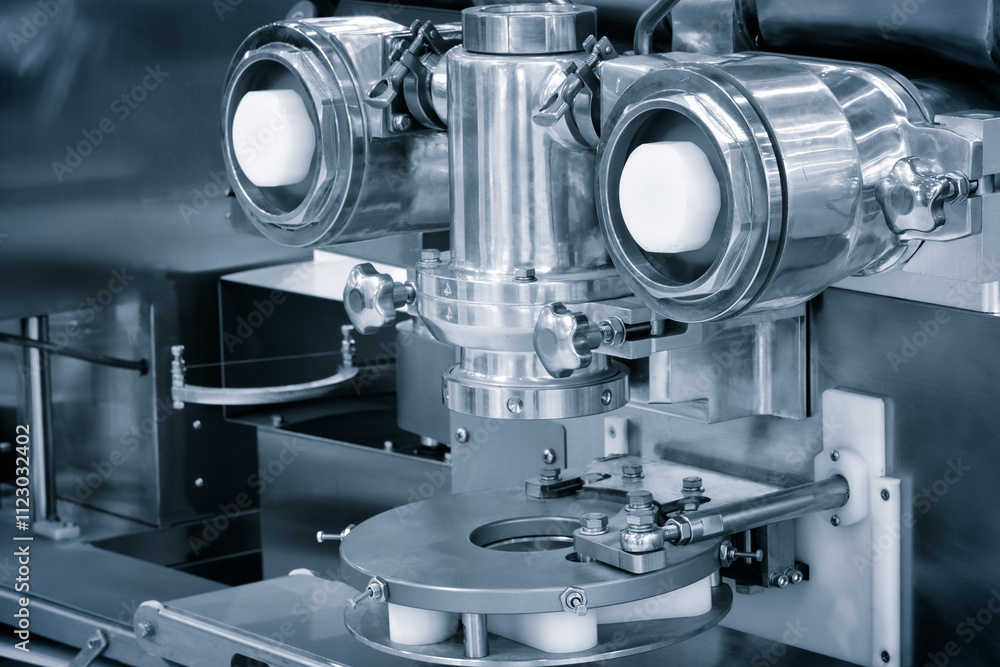 Aufkleber A machine with two round parts and a white part. The machine is silver