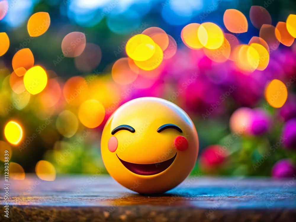 Poster playful wink emoji expression with high depth of field in a colorful background, perfect for social 