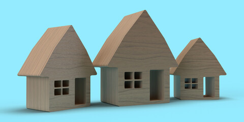 Three wooden houses representing real estate investment and housing market trends