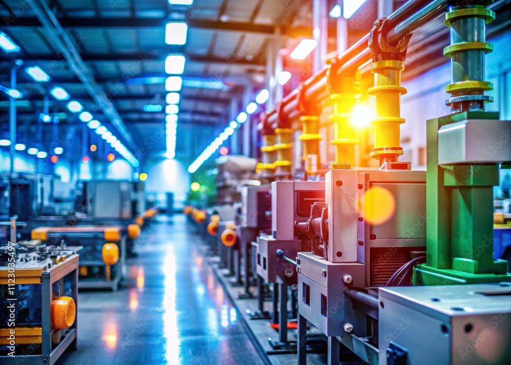 Aufkleber quiet moment in a plastic injection molding factory featuring machines and cooling systems ready for