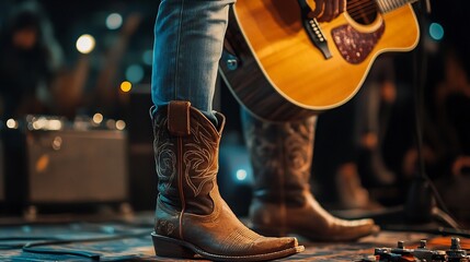 Country Musician Playing Acoustic Guitar on Stage