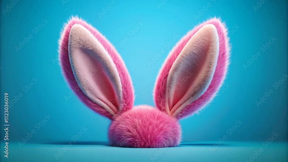 Aufkleber realistic 3d pink rabbit ears isolated on a soft blue background with rule of thirds composition for