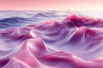Obraz premium A surreal landscape of pink-hued waves under a soft pastel sky.