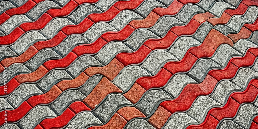 Poster red and gray concrete pavement with wavy tiles pattern for architectural photography showcasing 3d t