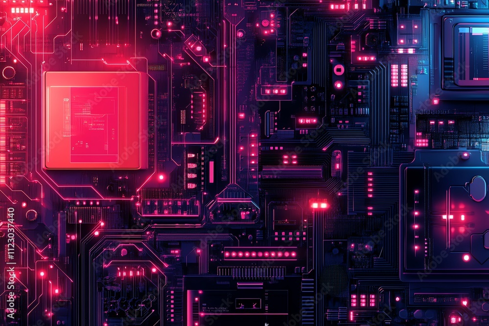Poster Abstract digital circuit board with glowing elements, representing technology and innovation.