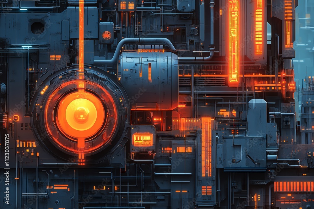 Poster Abstract digital design featuring glowing elements and intricate circuitry patterns.
