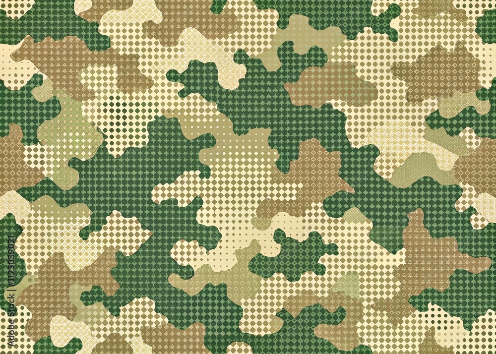 Aufkleber repeated graphic design of beige dots and khaki camouflage pattern with artistic green elements for 