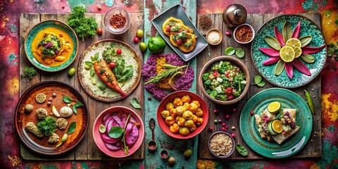 Rustic Food Photography Featuring Delicious Dishes Against a Pink Steel Wall Background for Unique Culinary Inspiration and Aesthetic Appeal