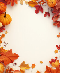 Autumn leaves and pumpkins create warm, festive Thanksgiving frame. Perfect for seasonal greetings and celebrations