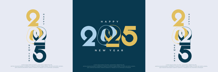 Fototapeta premium Happy new year 2025 with spring 3d flat vector numbers. Premium design for 2025 new year celebration. Latest vector premium background.