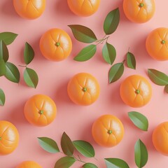 Fresh Oranges and Leaves Pattern on Pink Background