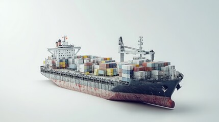 Fototapeta premium Container ship with cargo, Full container ship, future of logistics, isolated on white background