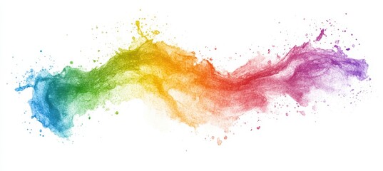 Vibrant Splash of Rainbow Paint on White Background.