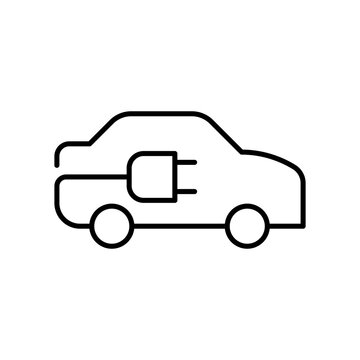 recommend clip art: Electric car with plug icon. Simple outline style. EV car, green hybrid vehicles charging point, eco friendly vehicle concept. Thin line symbol. Vector illustration isolated.