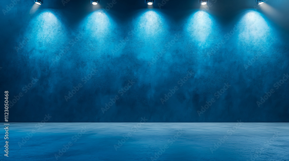 Poster an empty blue background with a spotlight, perfect for showcasing or designing a blank backdrop.