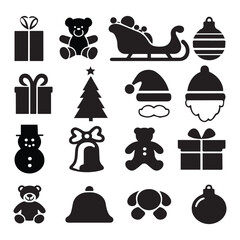 Solid vector icon set  Christmas tree vector, gift, santa claus, sock, glove, snowflake, snowman, calendar, snowball house, sale
