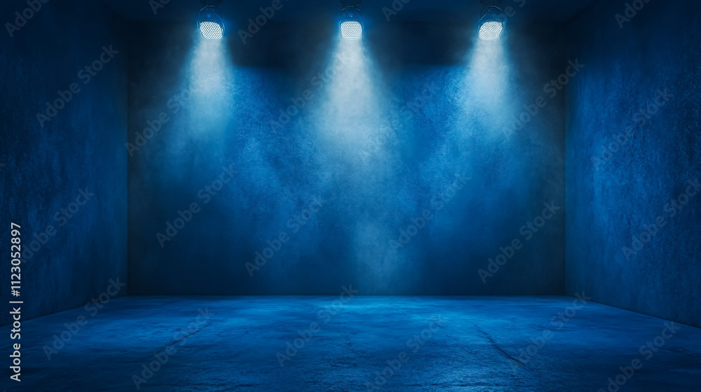Poster an empty blue background with a spotlight, perfect for showcasing or designing a blank backdrop.