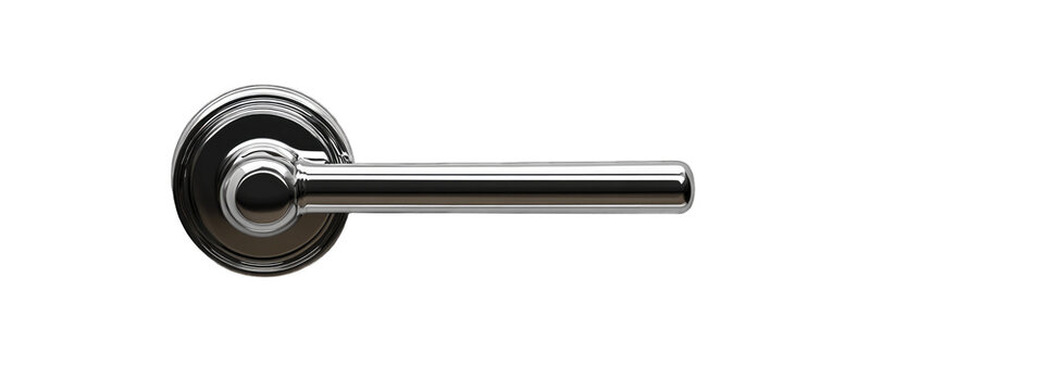 Polished chrome door handle with round rossette on isolated on transparent background cutout png