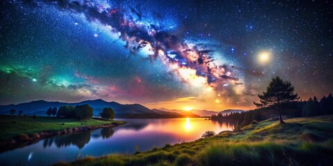 Obraz premium Serene Night Photography Mockup for Generative AI Art Showcase, Perfect for Designers Seeking Calm and Creative Backgrounds to Enhance Digital Projects and Presentations