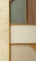Fototapeta premium Royal geometric background for showcasing, white and beige colour gradients with gold and teak wood materials and colours.
