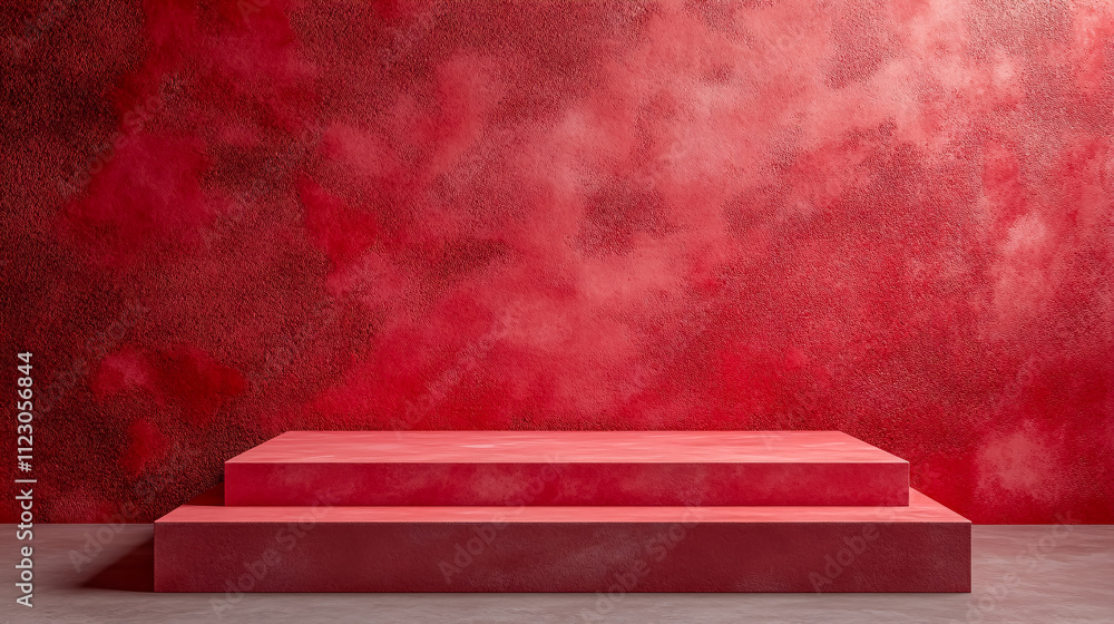Poster an empty red background suitable for a christmas display, with a realistic 3d render of a cement mat
