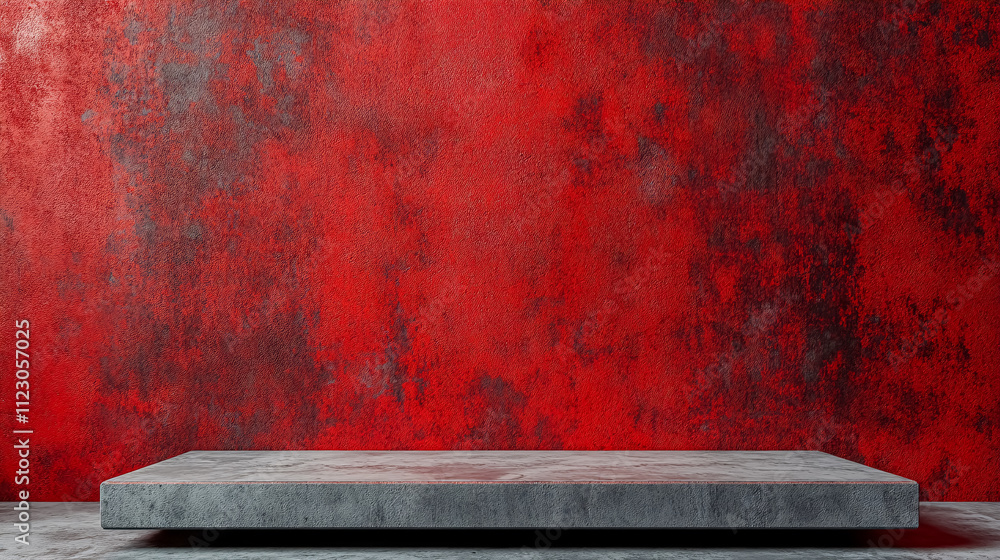 Poster an empty red background suitable for a christmas display, with a realistic 3d render of a cement mat