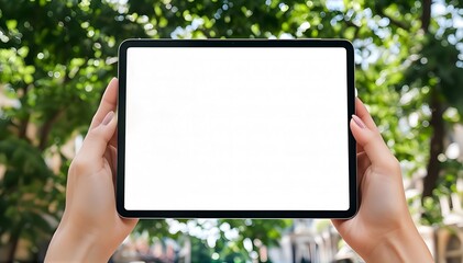 Tablet in hand, clean screen