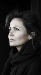 Fototapeta premium Pensive woman contemplating life with a troubled expression in monochrome portrait