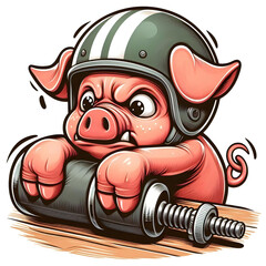pig wearing helmet