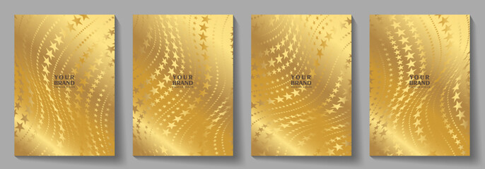 Elegant gold cover design set with stars. Modern luxury vector art background. Premium gold fashionable template for cover design, invitation, flyer, wedding card, note book, menu design