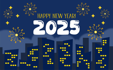 night city with fireworks celebrating new year illustration