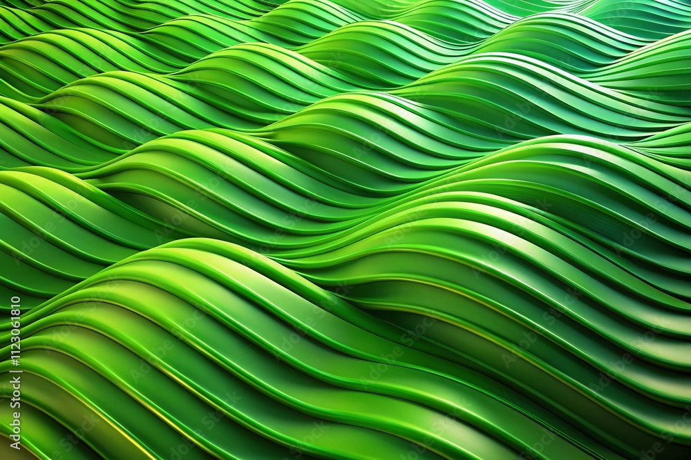 Poster sleek green 3d wave pattern with clean lines for premium digital background design in modern aesthet