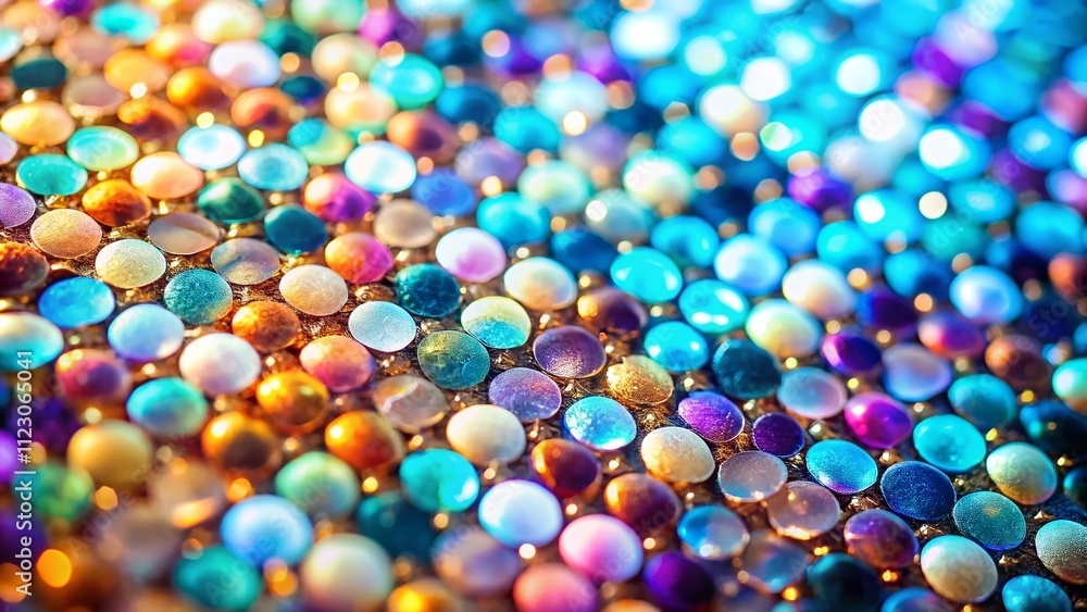 Poster sparkling polarized pearl sequins in a shimmering lozenge pattern, captivating macro photography of 