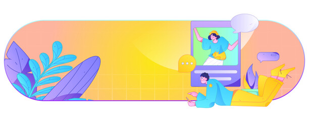 Fototapeta premium Virtual characters social communication concept business flat vector hand drawn illustration 
