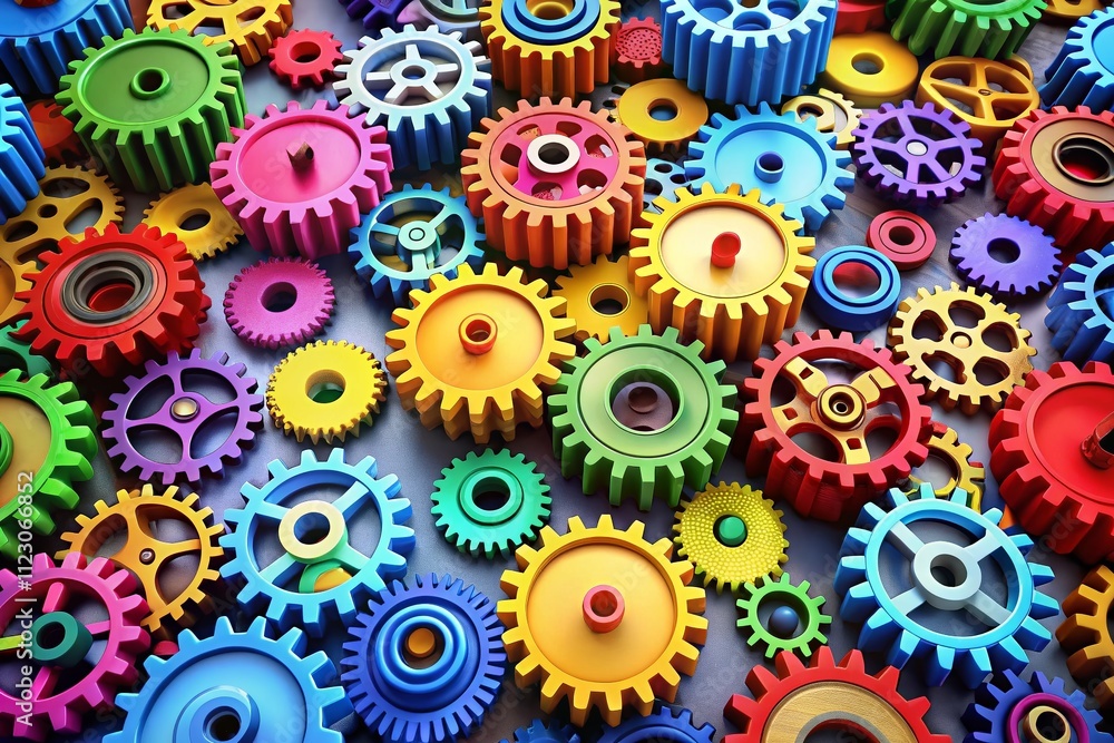 Poster stakeholder analysis concept with colorful 3d gearwheels representing collaboration and interaction 