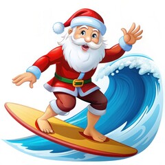 a cartoon of santa claus on a surfboard with a surfboard