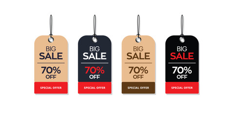 Big Sale 70% off promotional craft paper tags set. vector