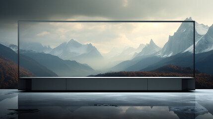 Fototapeta premium An ultra-thin LED TV suspended flat, showcasing its sleek design with minimal thickness.