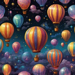 Obraz premium Whispers of the Skyward Quest tell of enchanted balloons forged from cosmic winds and starfire.