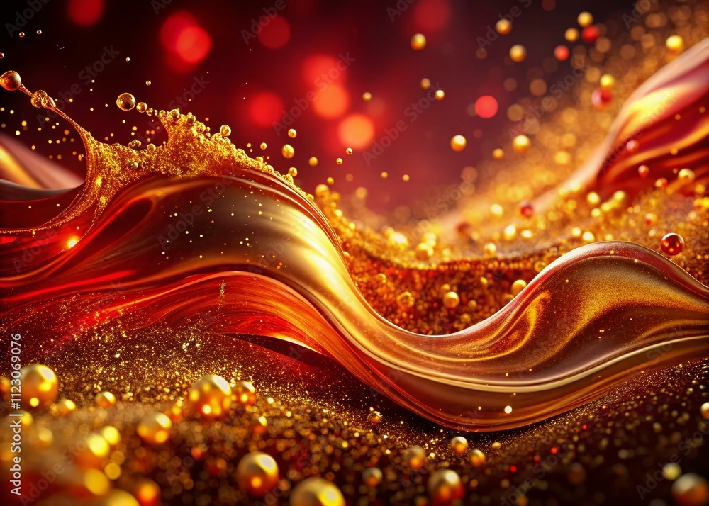 Aufkleber stunning abstract background of gold particles in red fluid, sparkling glittering dust creating a me