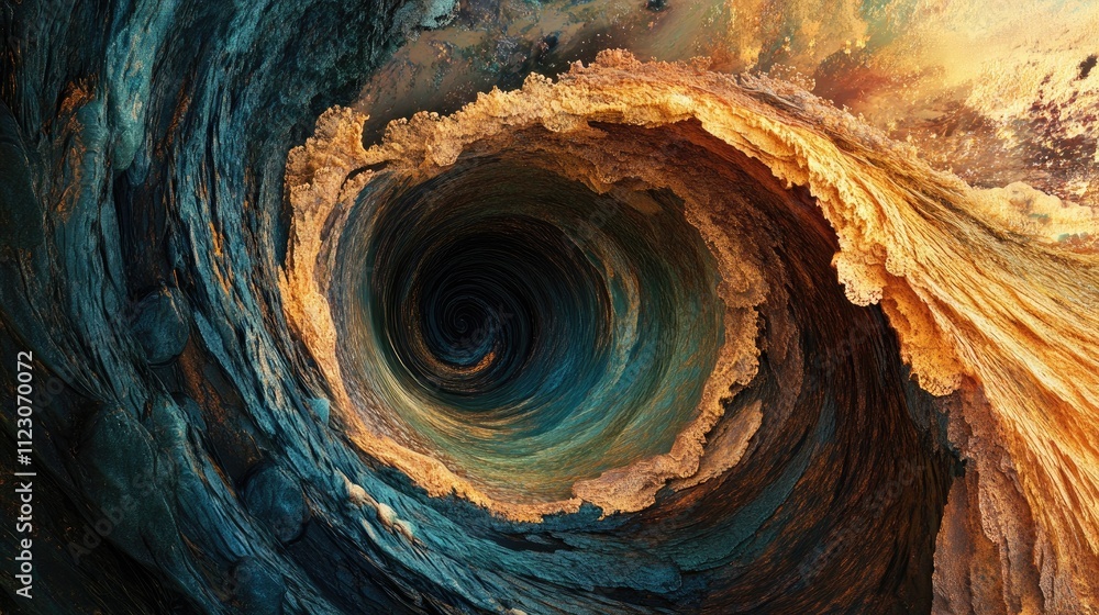 Poster a dynamic shot of a spiraling wave, its intricate textures and vibrant colors creating a captivating