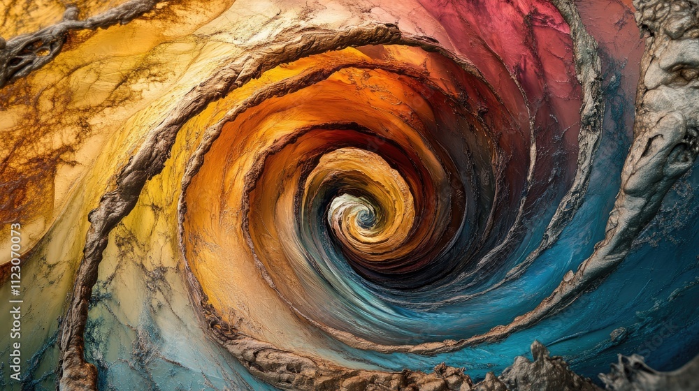 Poster a dynamic shot of a spiraling wave, its intricate textures and vibrant colors creating a captivating