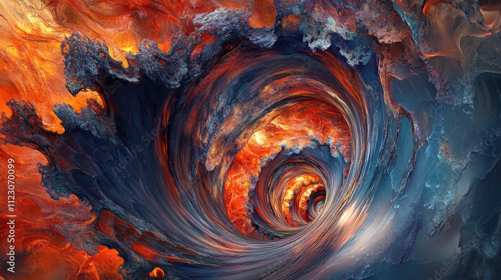 Poster a dynamic shot of a spiraling wave, its intricate textures and vibrant colors creating a captivating