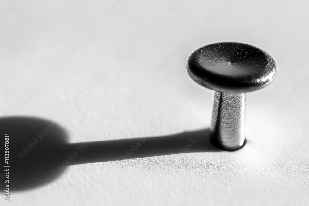 Poster minimalistic composition of a push pin on a clear glass surface, creating a crisp shadow with reflec