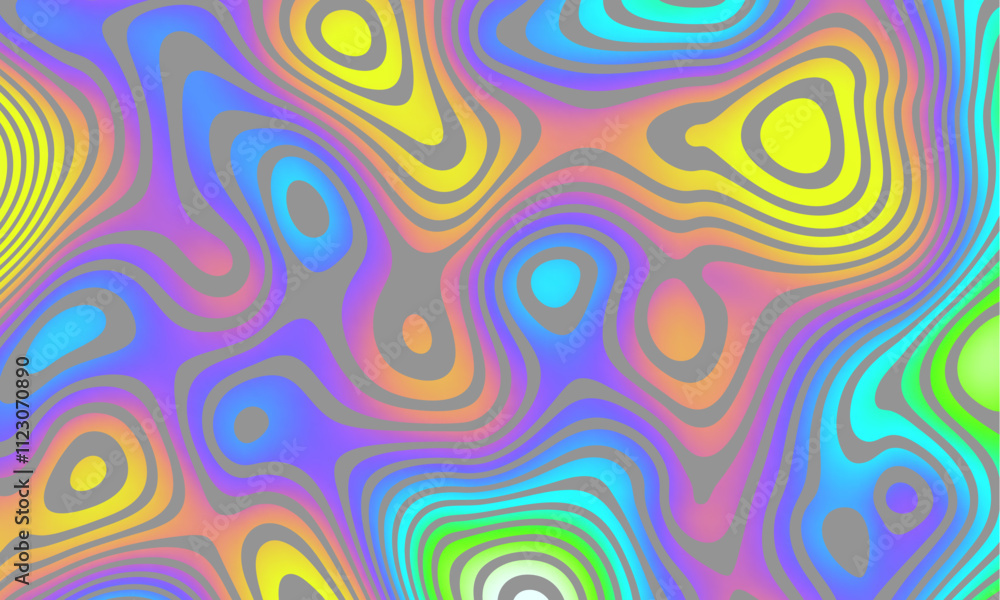 Poster Groovy psychedelic wave background for banner design. Retro 60s 70s psychedelic pattern. Modern wave retro abstract design. Rainbow 60s, 70s